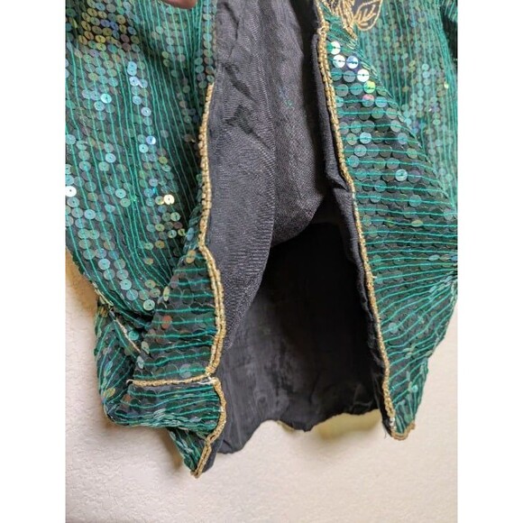 Vintage Blue Green Sequin Silk Top Size Medium Party Y2K Formal Beaded Gatsby - Picture 6 of 10
